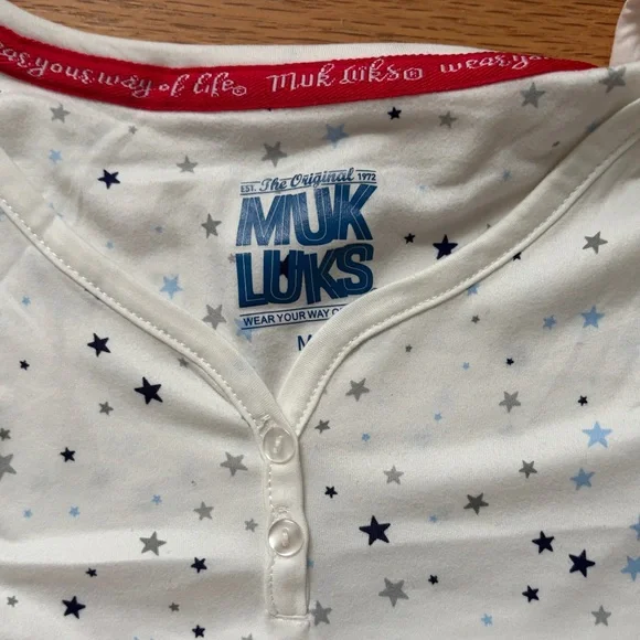 muk luks 2 piece pajama set womens medium stars print new - Picture 2 of 5